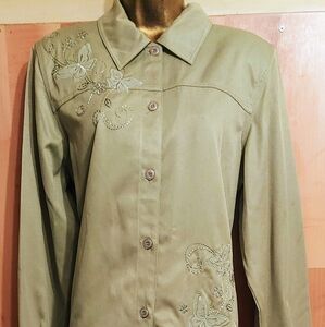 Alfred Dunner 12 Womens Two Piece Pant Suit Green